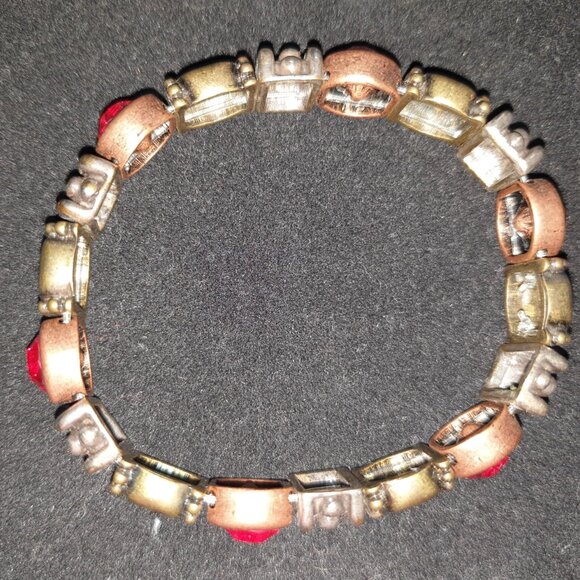 Rare Find Tibetan Red Crystal Forged Iron Beaded Bracelet - Picture 12 of 13